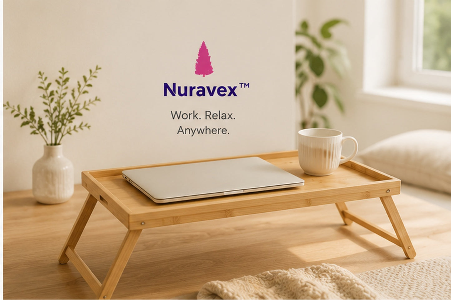 NURAVEX™ Foldable Bamboo Laptop Bed Tray Table | Portable Breakfast & Work Desk