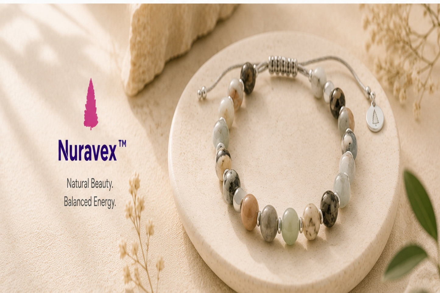 NURAVEX™ Natural Stone Beaded Bracelet | Adjustable Handmade Minimal Crystal Jewelry