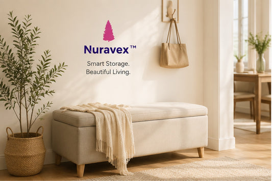 NURAVEX™ Linen Storage Ottoman Bench | Upholstered Entryway Seat with Hidden Storage