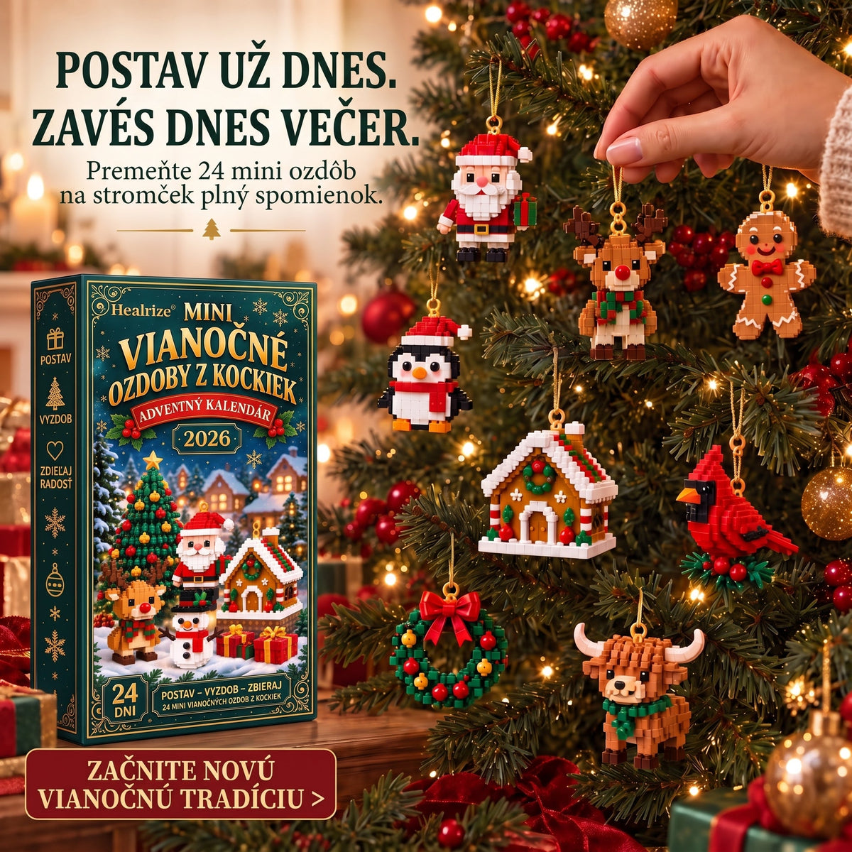 🎄Healrize® Adventný kalendár s 24 mini vianočnými ozdobami zo stavebných kociek