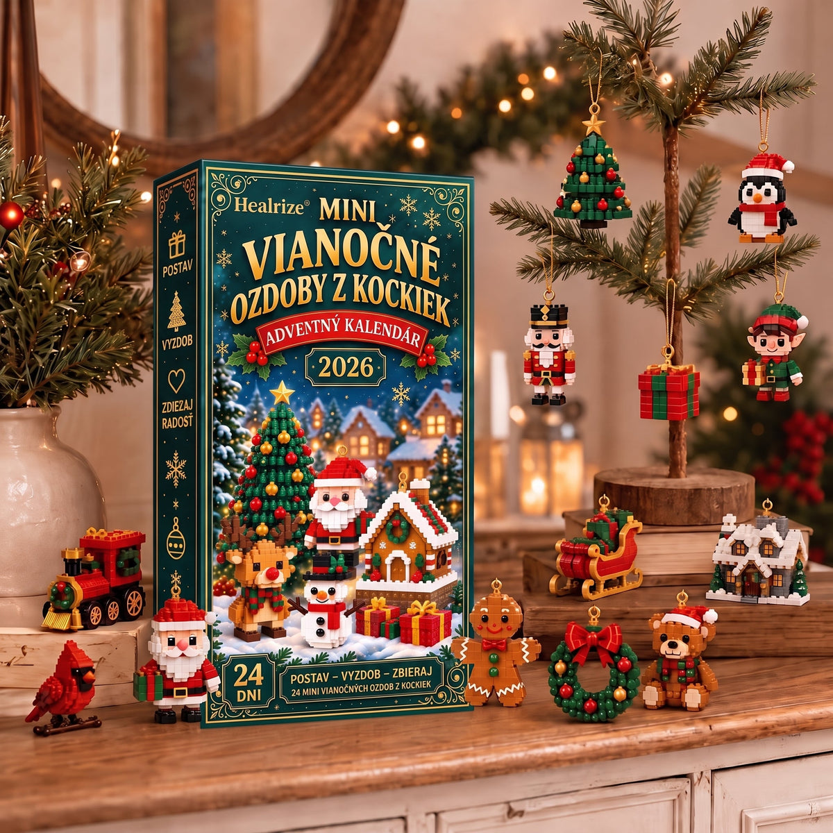 🎄Healrize® Adventný kalendár s 24 mini vianočnými ozdobami zo stavebných kociek