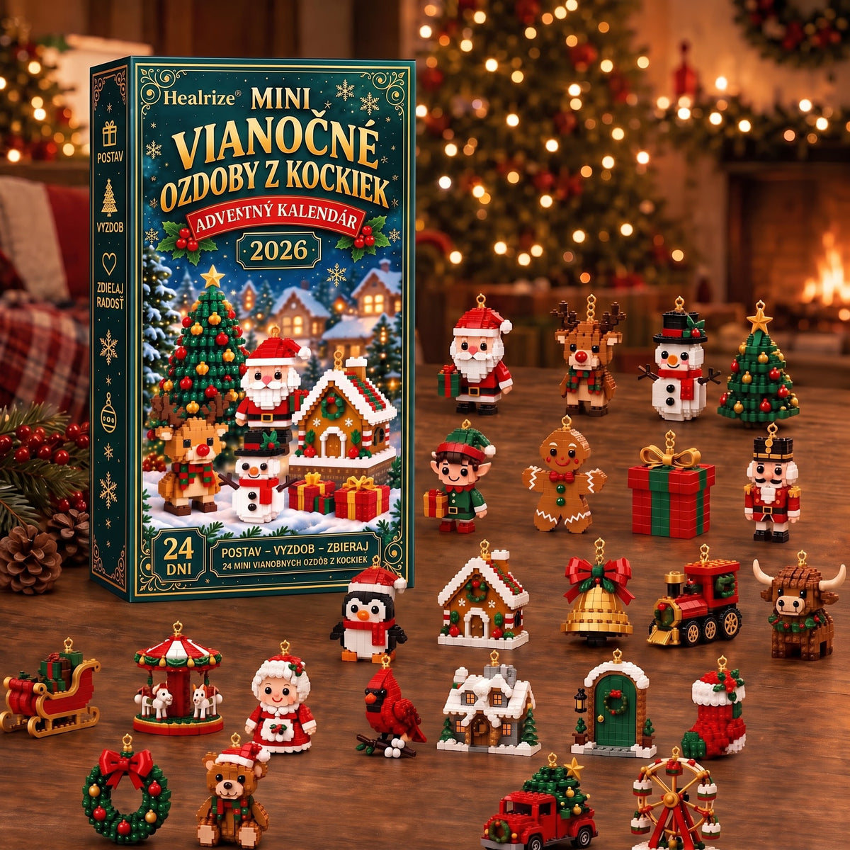 🎄Healrize® Adventný kalendár s 24 mini vianočnými ozdobami zo stavebných kociek