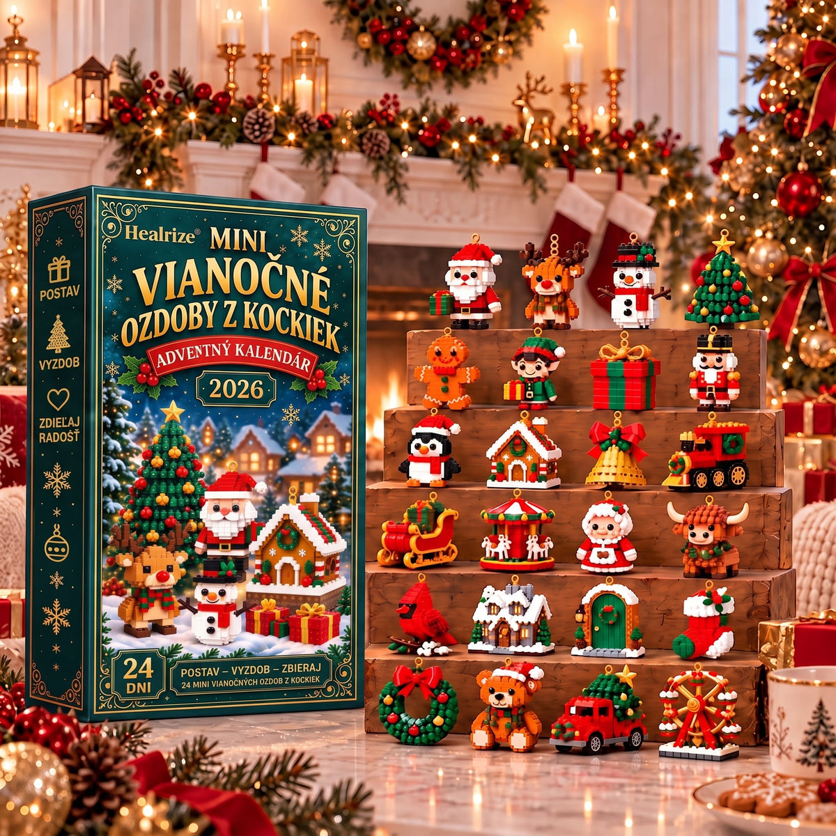 🎄Healrize® Adventný kalendár s 24 mini vianočnými ozdobami zo stavebných kociek