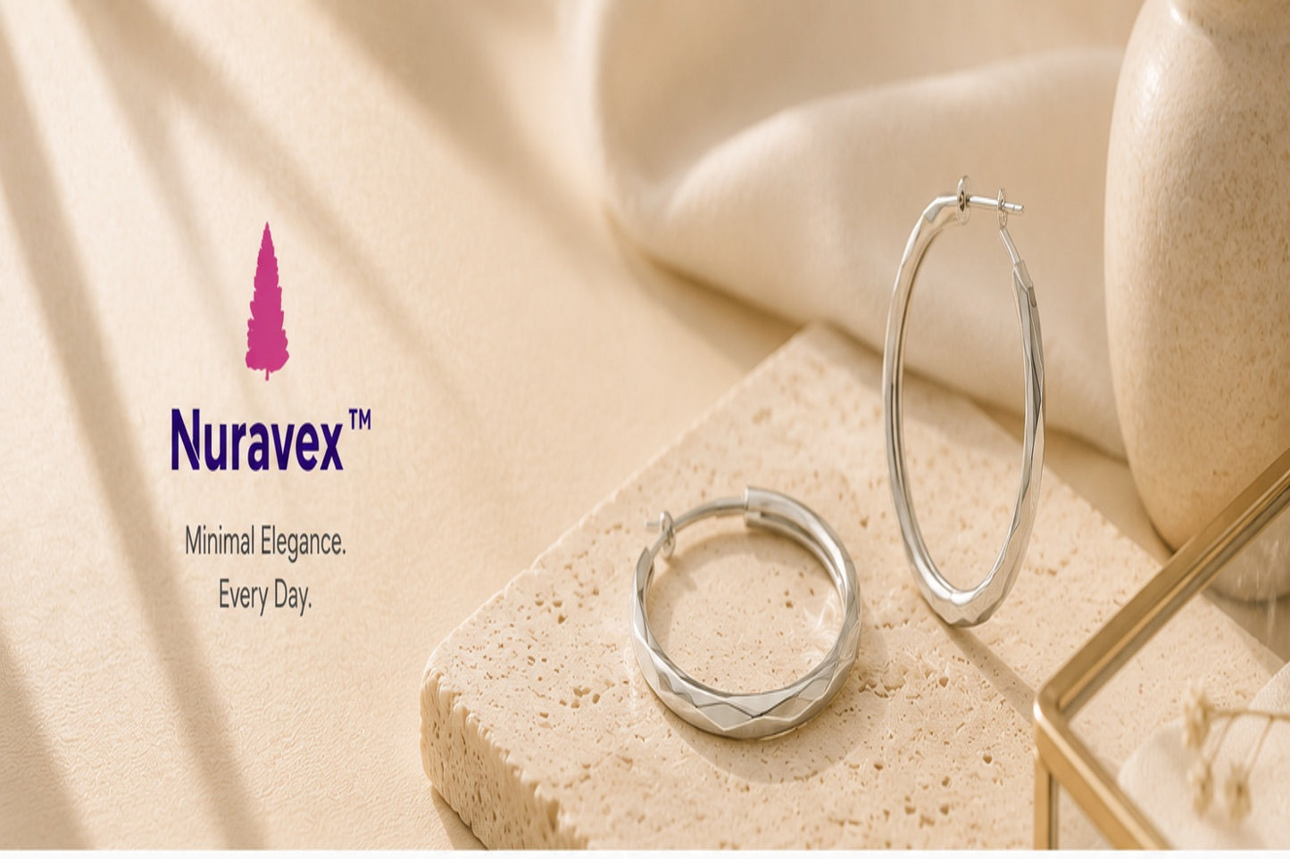 NURAVEX™ Sterling Silver Geometric Hoop Earrings | Lightweight Minimal Everyday Jewelry