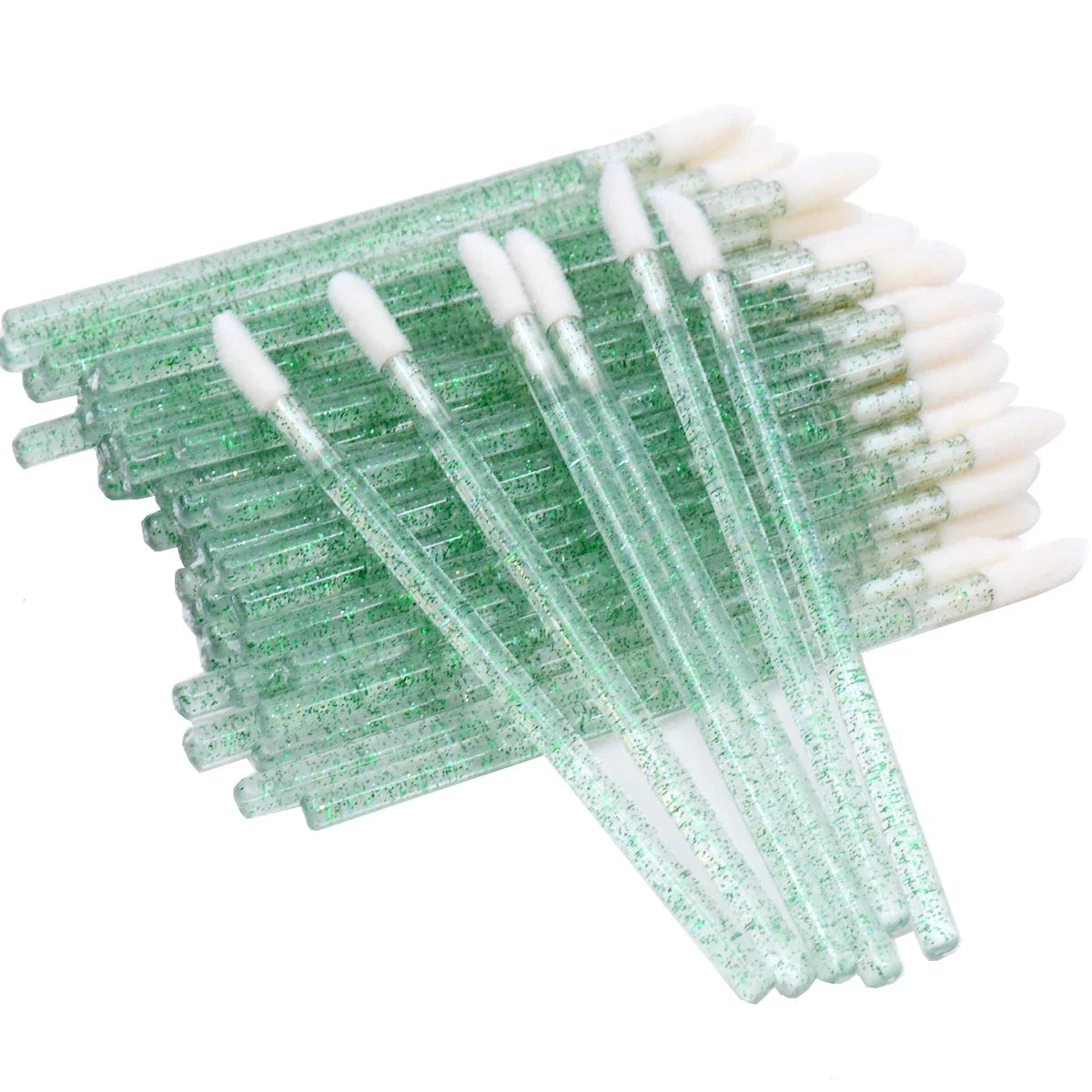 50Pcs/Lot Bling Lip Brush Eyelash Extensions Disposable Flocked Soft Hair Crystal Rod Cleaning Cotton Swab Lipstick Brush Makeup