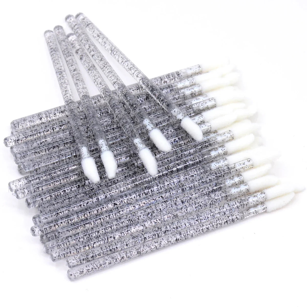 50Pcs/Lot Bling Lip Brush Eyelash Extensions Disposable Flocked Soft Hair Crystal Rod Cleaning Cotton Swab Lipstick Brush Makeup