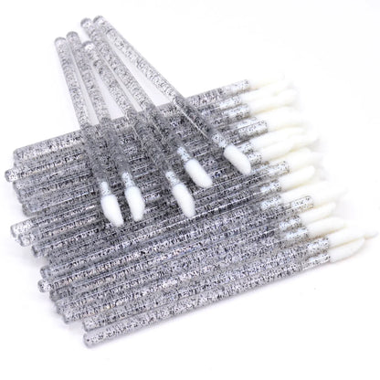 50Pcs/Lot Bling Lip Brush Eyelash Extensions Disposable Flocked Soft Hair Crystal Rod Cleaning Cotton Swab Lipstick Brush Makeup