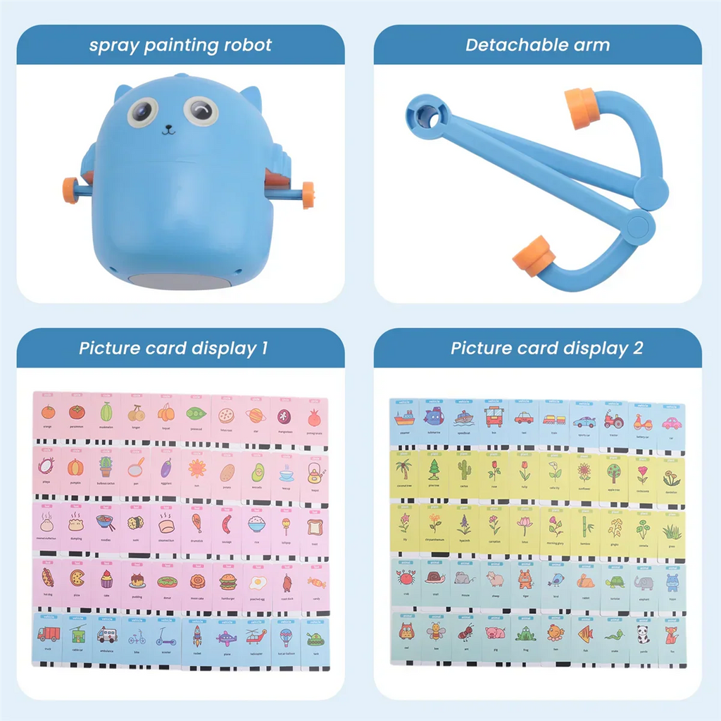 B17CC New Children'S Interactive Education Painting Robot -Montessori Learning Toys, with 100 Words Cards, Voice Interaction