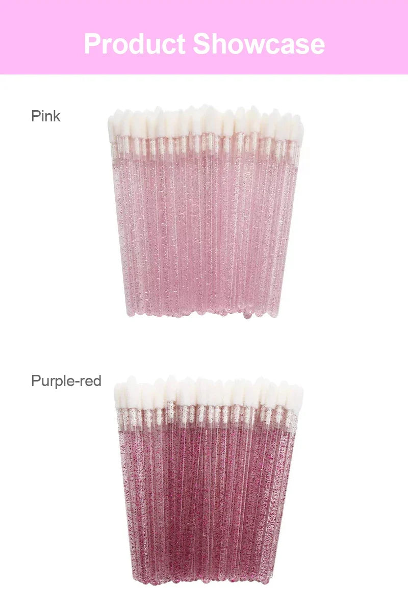 50Pcs/Lot Bling Lip Brush Eyelash Extensions Disposable Flocked Soft Hair Crystal Rod Cleaning Cotton Swab Lipstick Brush Makeup