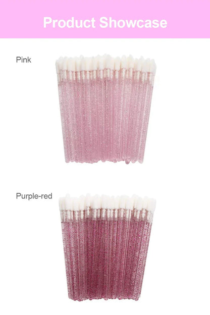 50Pcs/Lot Bling Lip Brush Eyelash Extensions Disposable Flocked Soft Hair Crystal Rod Cleaning Cotton Swab Lipstick Brush Makeup