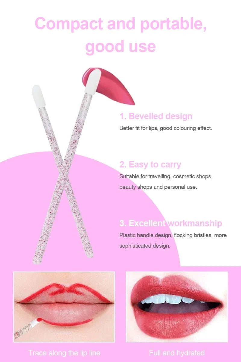 50Pcs/Lot Bling Lip Brush Eyelash Extensions Disposable Flocked Soft Hair Crystal Rod Cleaning Cotton Swab Lipstick Brush Makeup