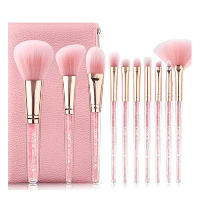 10Pcs Pink Crystal Handle Professional Makeup Brushes Kit Soft Synthetic Hair Blush Foundation Blending Beauty MakeUp Brush