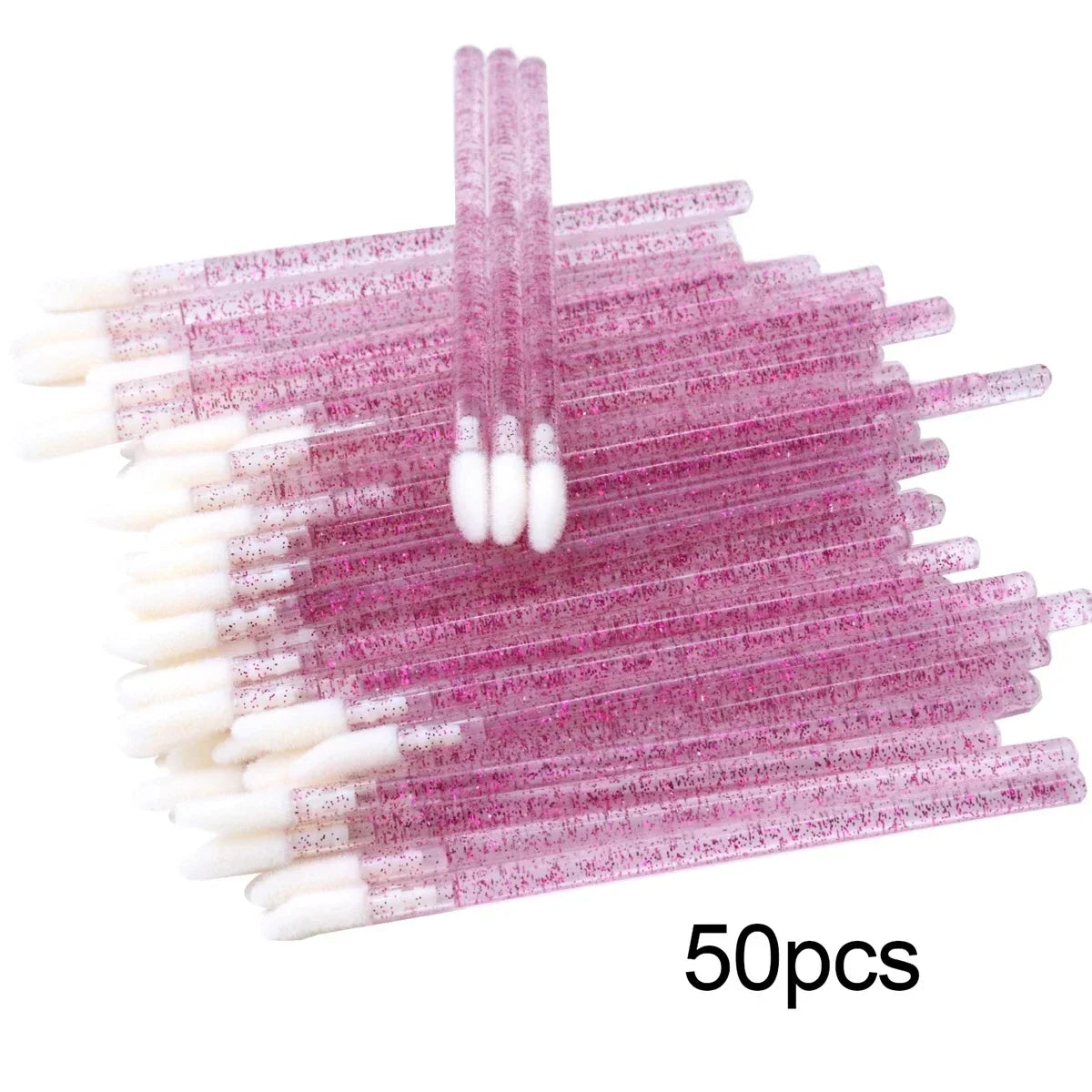 50Pcs/Lot Bling Lip Brush Eyelash Extensions Disposable Flocked Soft Hair Crystal Rod Cleaning Cotton Swab Lipstick Brush Makeup