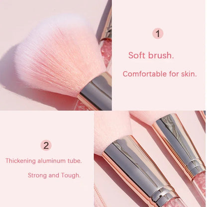 10Pcs Pink Crystal Handle Professional Makeup Brushes Kit Soft Synthetic Hair Blush Foundation Blending Beauty MakeUp Brush