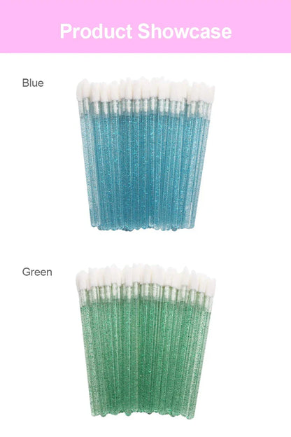 50Pcs/Lot Bling Lip Brush Eyelash Extensions Disposable Flocked Soft Hair Crystal Rod Cleaning Cotton Swab Lipstick Brush Makeup
