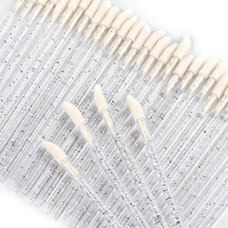 50Pcs/Lot Bling Lip Brush Eyelash Extensions Disposable Flocked Soft Hair Crystal Rod Cleaning Cotton Swab Lipstick Brush Makeup