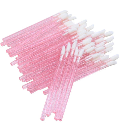 50Pcs/Lot Bling Lip Brush Eyelash Extensions Disposable Flocked Soft Hair Crystal Rod Cleaning Cotton Swab Lipstick Brush Makeup