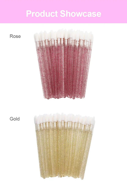 50Pcs/Lot Bling Lip Brush Eyelash Extensions Disposable Flocked Soft Hair Crystal Rod Cleaning Cotton Swab Lipstick Brush Makeup