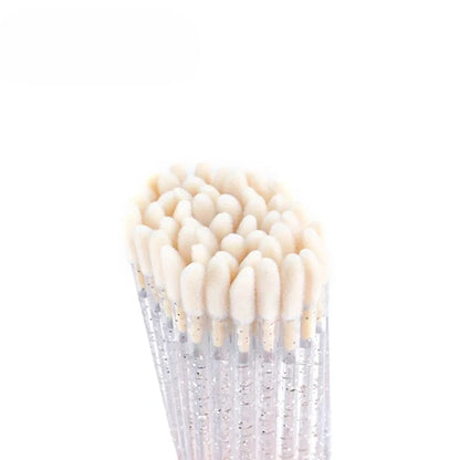50Pcs/Lot Bling Lip Brush Eyelash Extensions Disposable Flocked Soft Hair Crystal Rod Cleaning Cotton Swab Lipstick Brush Makeup